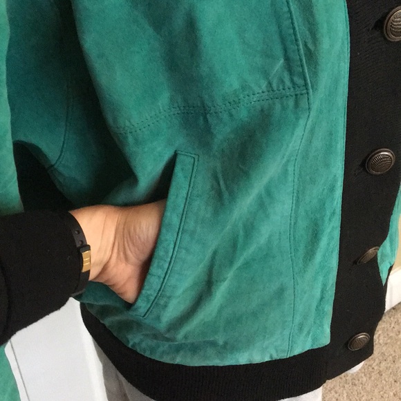 Genuine Suede Aqua Teal Cardigan Vintage Jacket M - Picture 4 of 8
